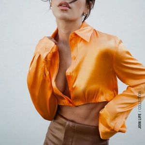 NWT Zara Satin Effect Crop Shirt